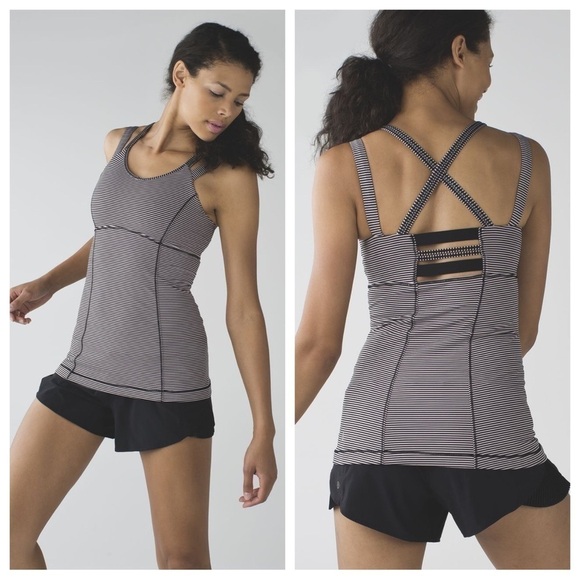 Lululemon Happy Strappy Tank, Mini Pop Stripe Black Mink Berry, Size 2 - Picture 1 of 14